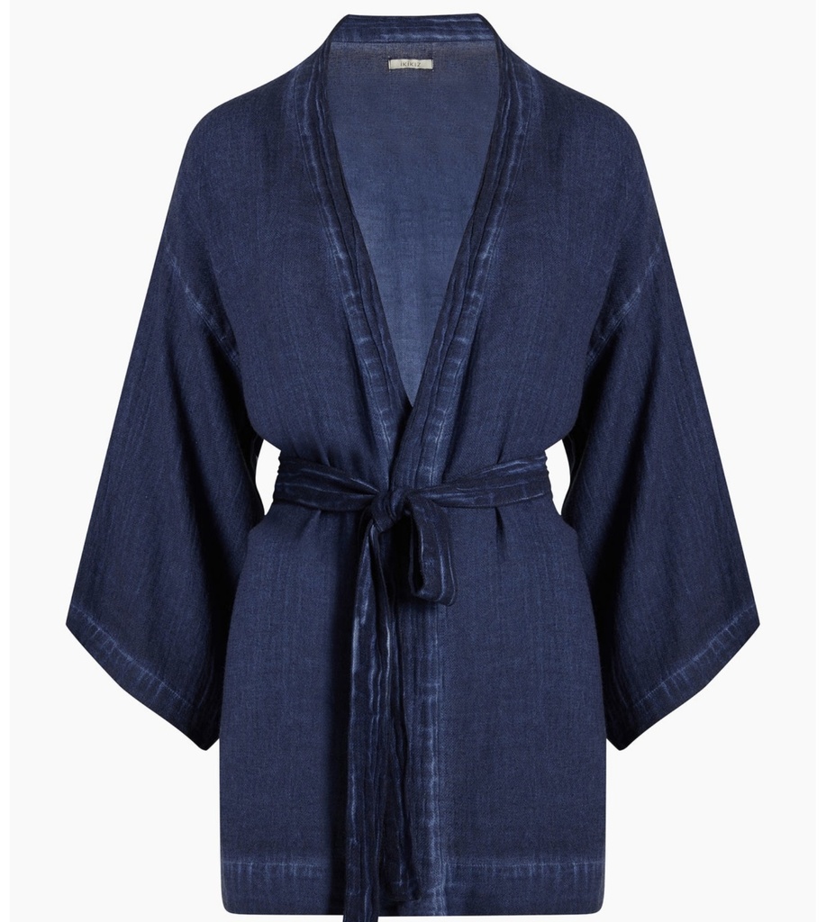 TU- LINEN NAVY SHORT KIMONO