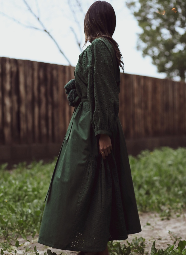 GREEN EYELET TASSEL DRESS