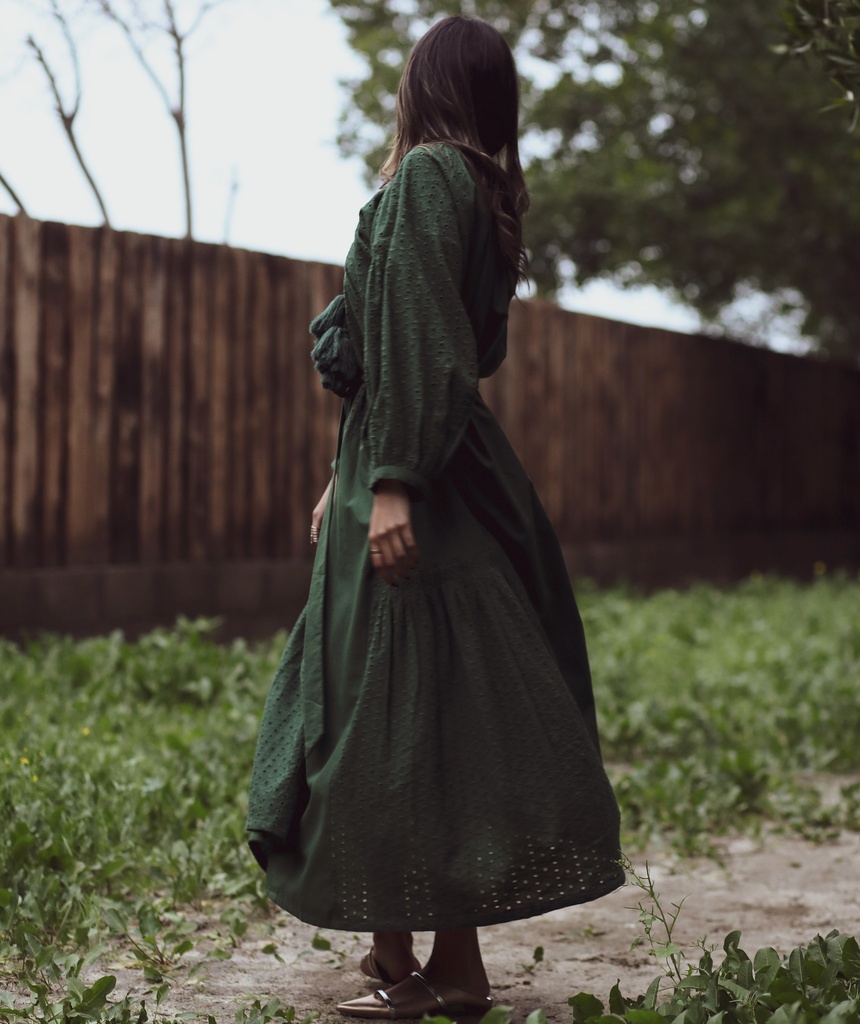 GREEN EYELET TASSEL DRESS