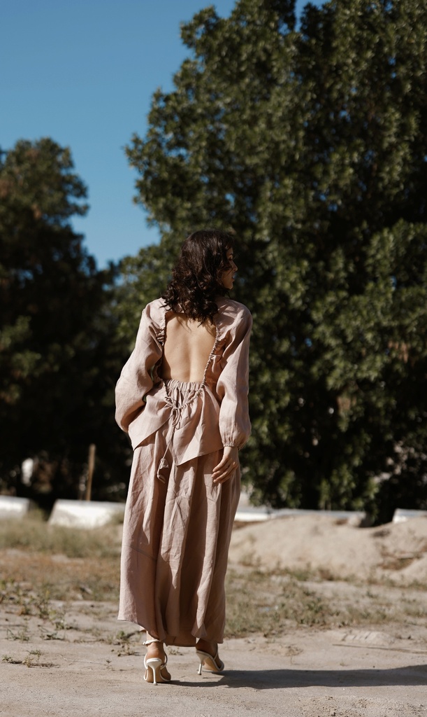 01-BACKLESS SHIRRED TWO PIECE SET