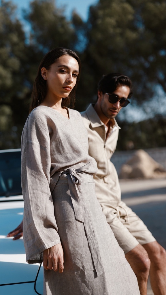 07-GREY LINEN BLOUSE & WRAP SKIRT