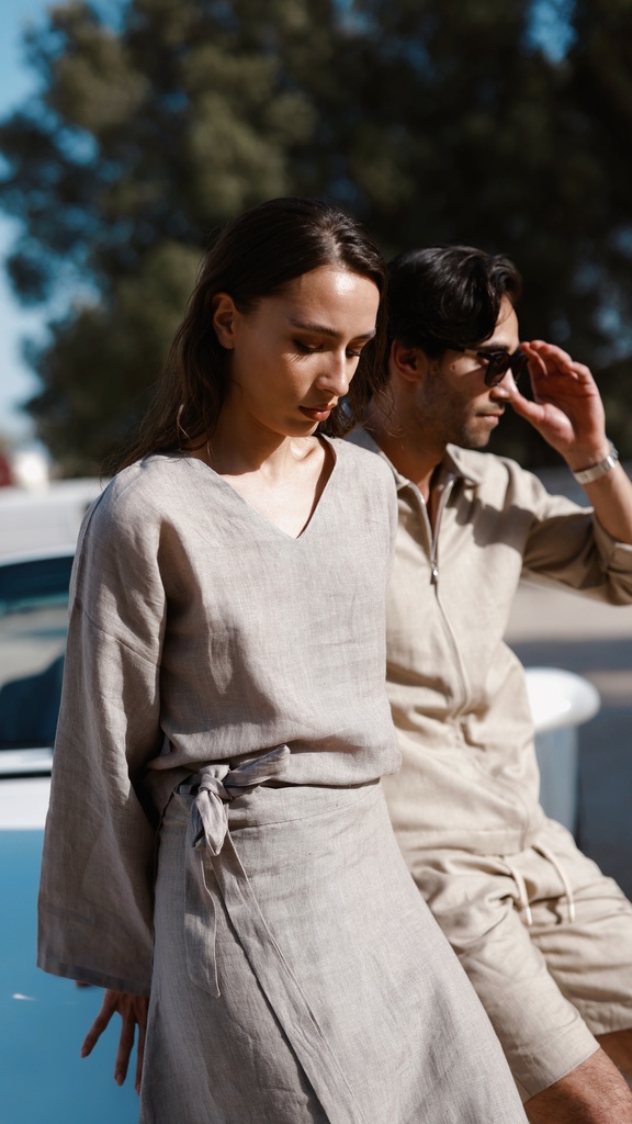 07-GREY LINEN BLOUSE & WRAP SKIRT