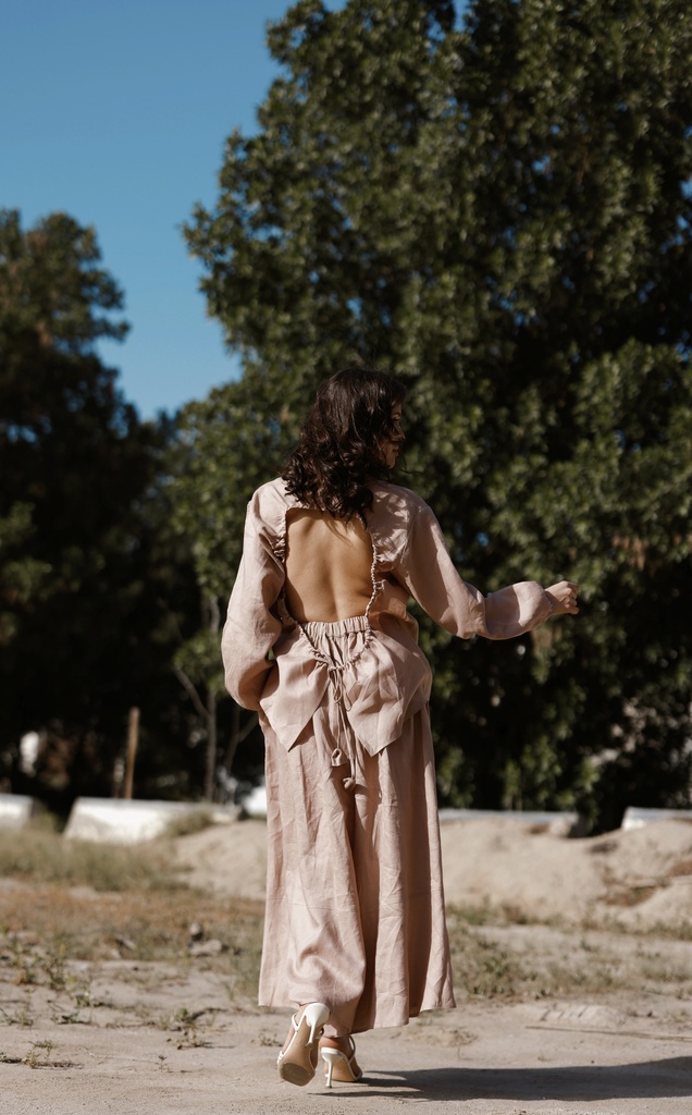 01-BACKLESS SHIRRED TWO PIECE SET