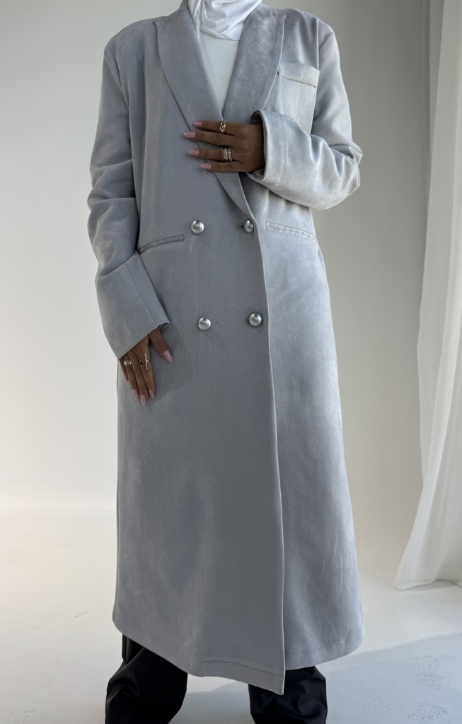 FW-03-SUEDE LONG BLAZER (CLOUD GREY)