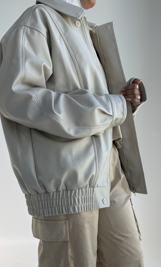 FW-10-LEATHER BALLOON COAT (S, SANDSTONE)