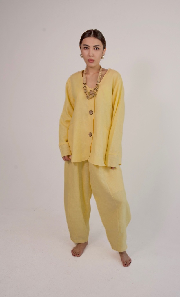 OU-S25 LINEN PANTS (S, YELLOW)