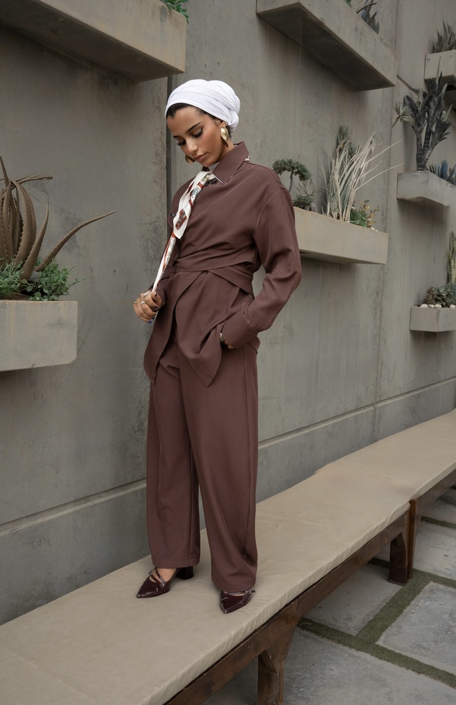 S26-08 STRAIGHT PANTS (S, BROWN)