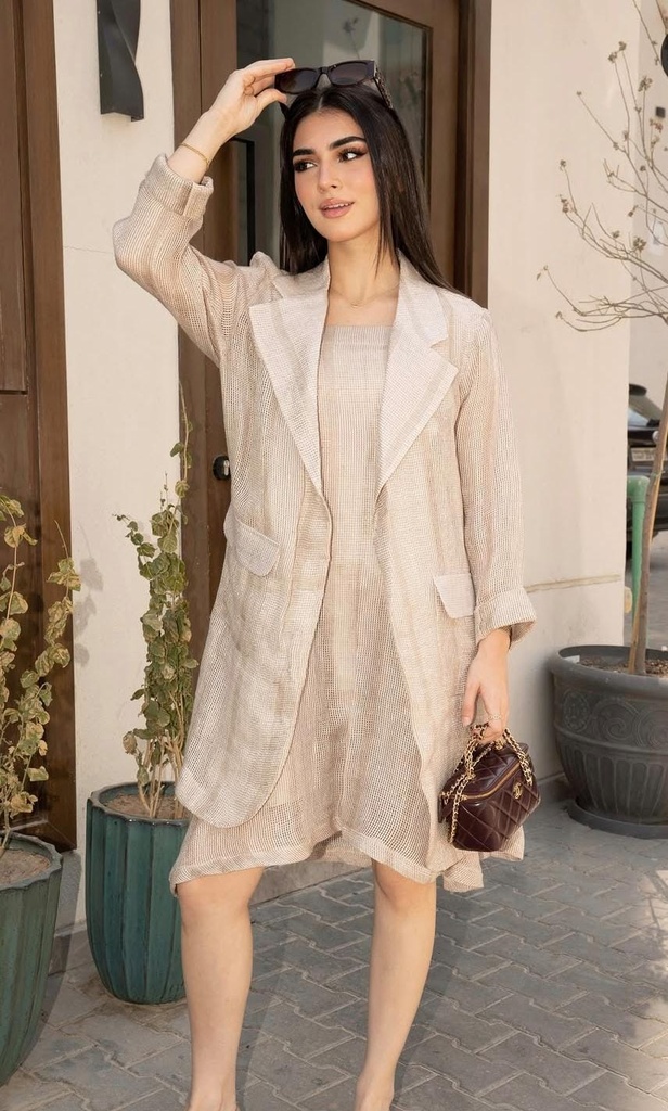 S26-D2-BEIGE PAIRED LONGLINE BLAZER
