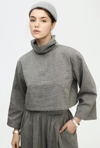 TU-GREY HIGH NECK BLOUSE