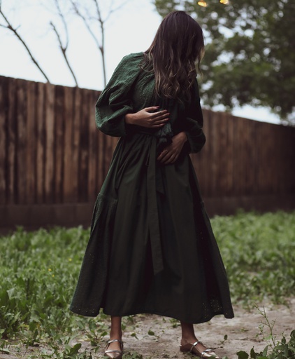 RAMADAN-GREEN EYELET TASSEL DRESS