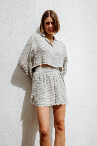 TU-STRIPED LINEN MINI SHORT